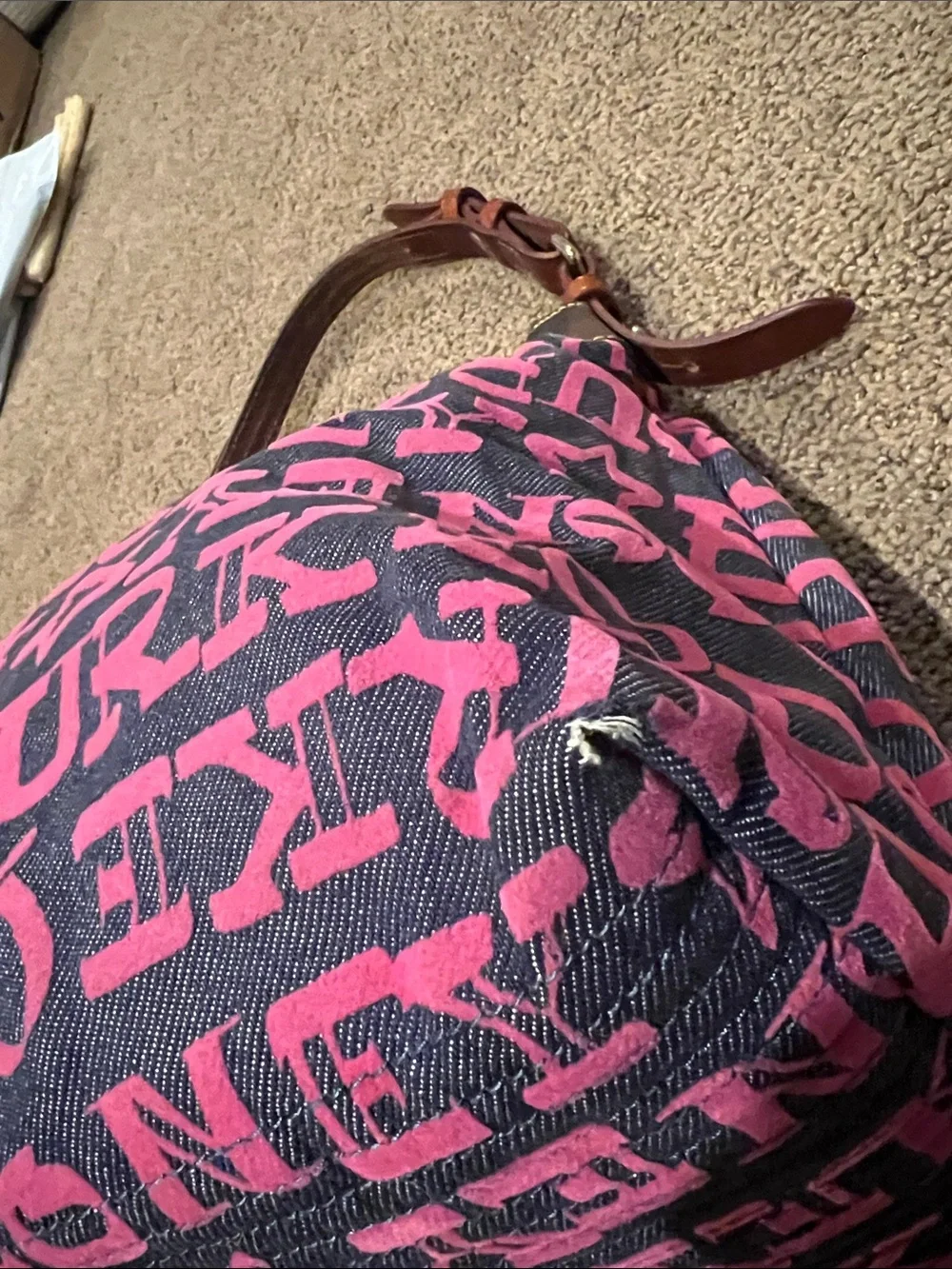 Dooney & Bourke Logo Hobo Bag Pink Navy Canvas Leather Y2K Shoulder Bag